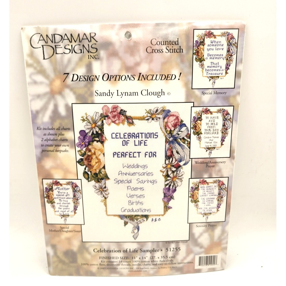 Candamar Designs #51255 Celebration of Life Sampler Cross Stitch Kit Brand New